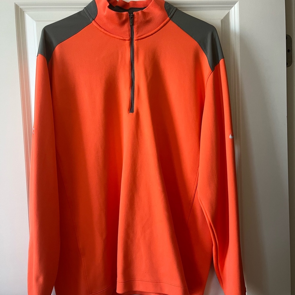 Nike Quarter Zip 1/4 Zip Pullover Golf Orange and Gray Size Large